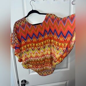 Peter Nygård Women’s Butterfly Sleeve Layered Chiffon Bling Chevron Blouse Sz S